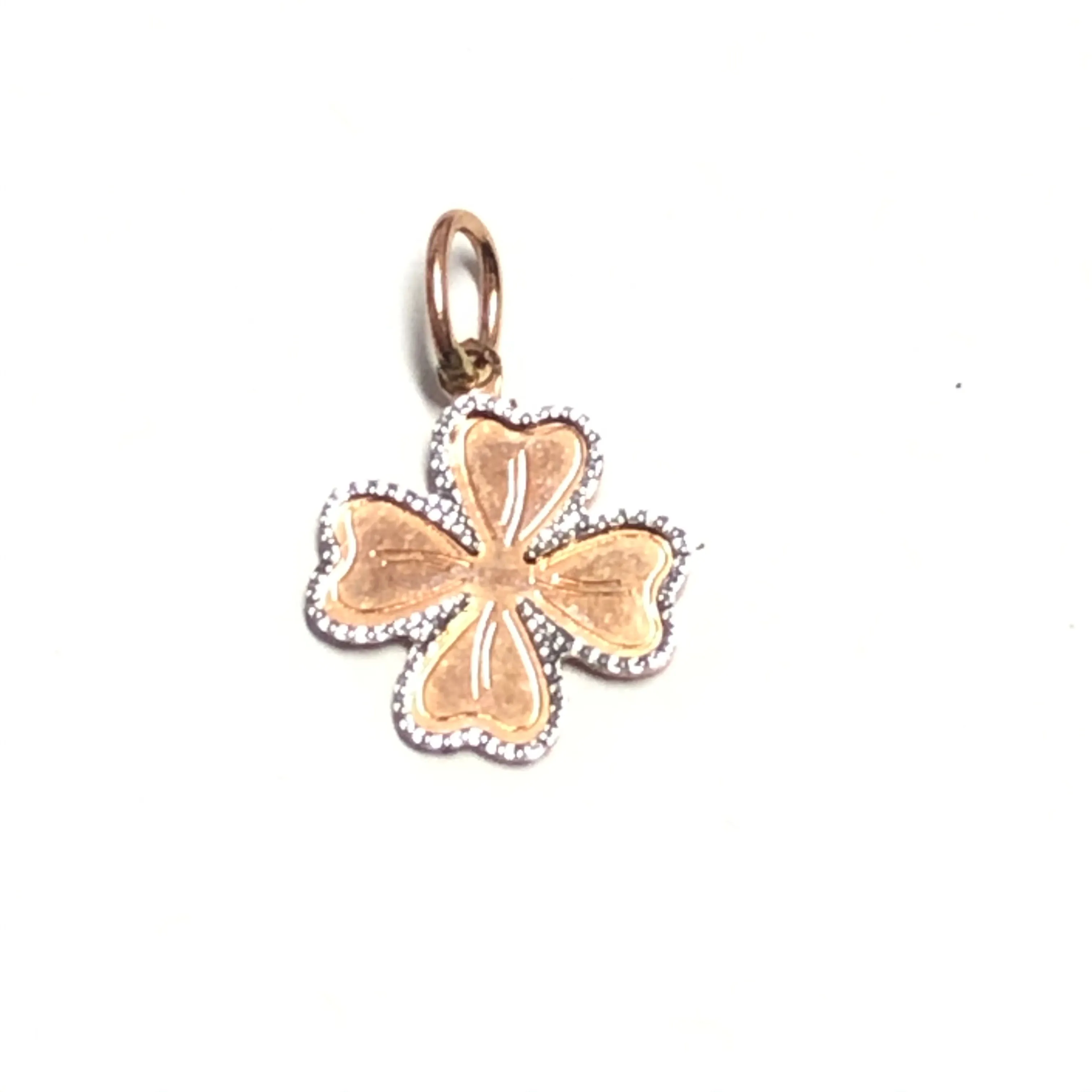 10K Rose and White Gold Four Leaf Clover Pendant