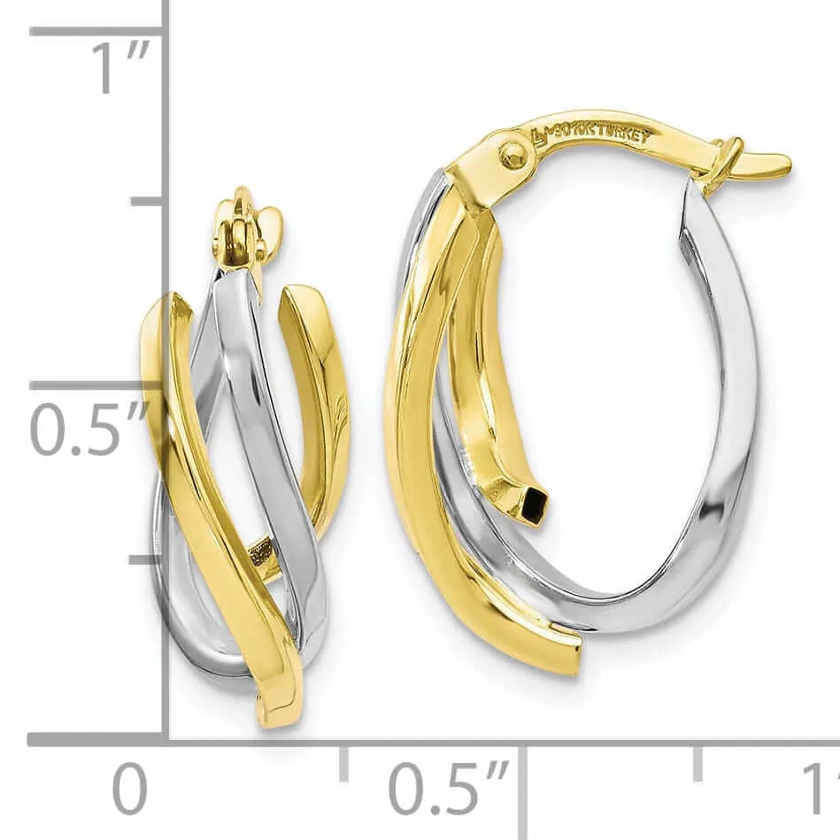10k Two Tone Gold Twisted Hoop Earrings