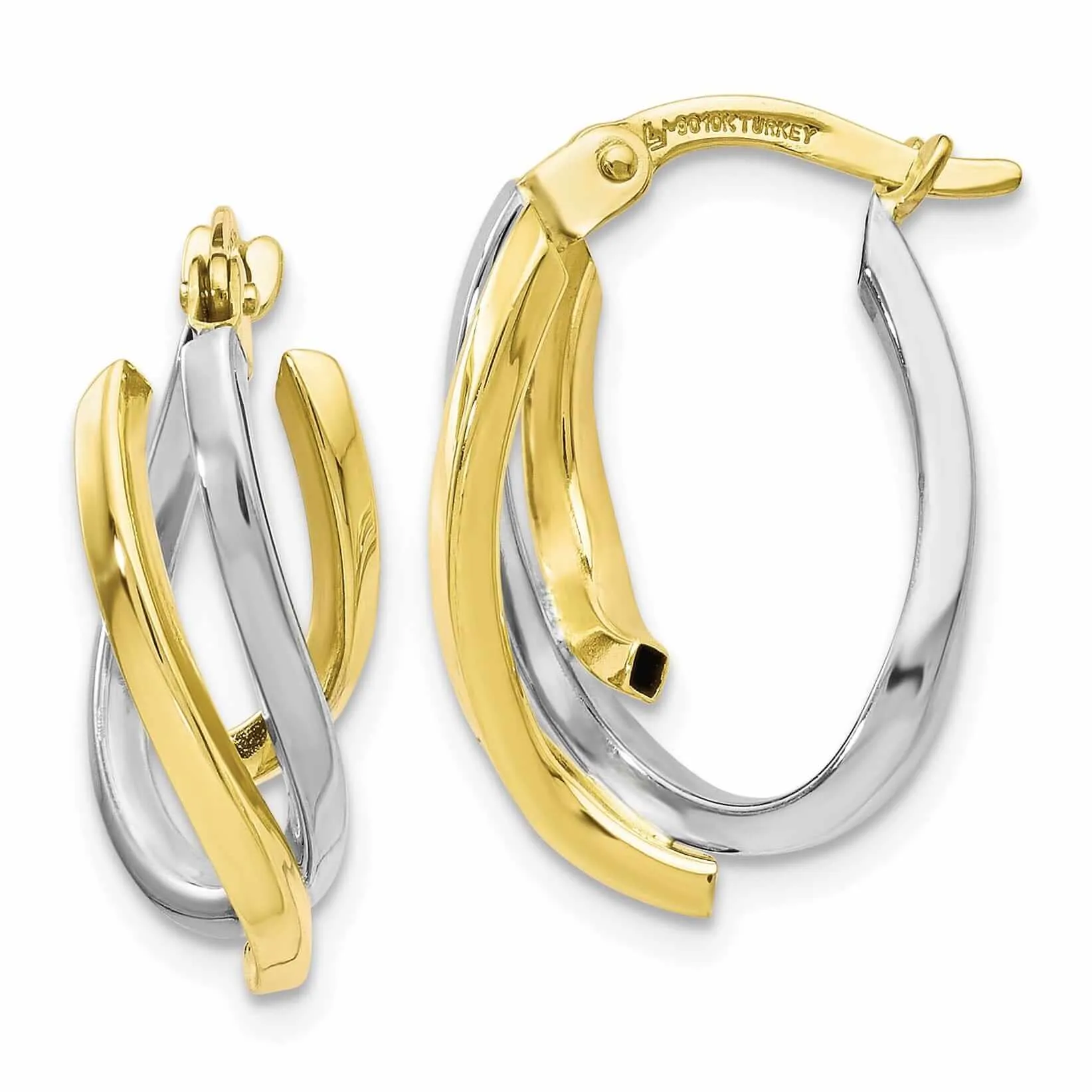 10k Two Tone Gold Twisted Hoop Earrings