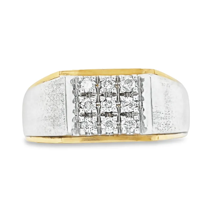 10K Yellow and White Nine Diamond Men's Ring with 0.33TDW