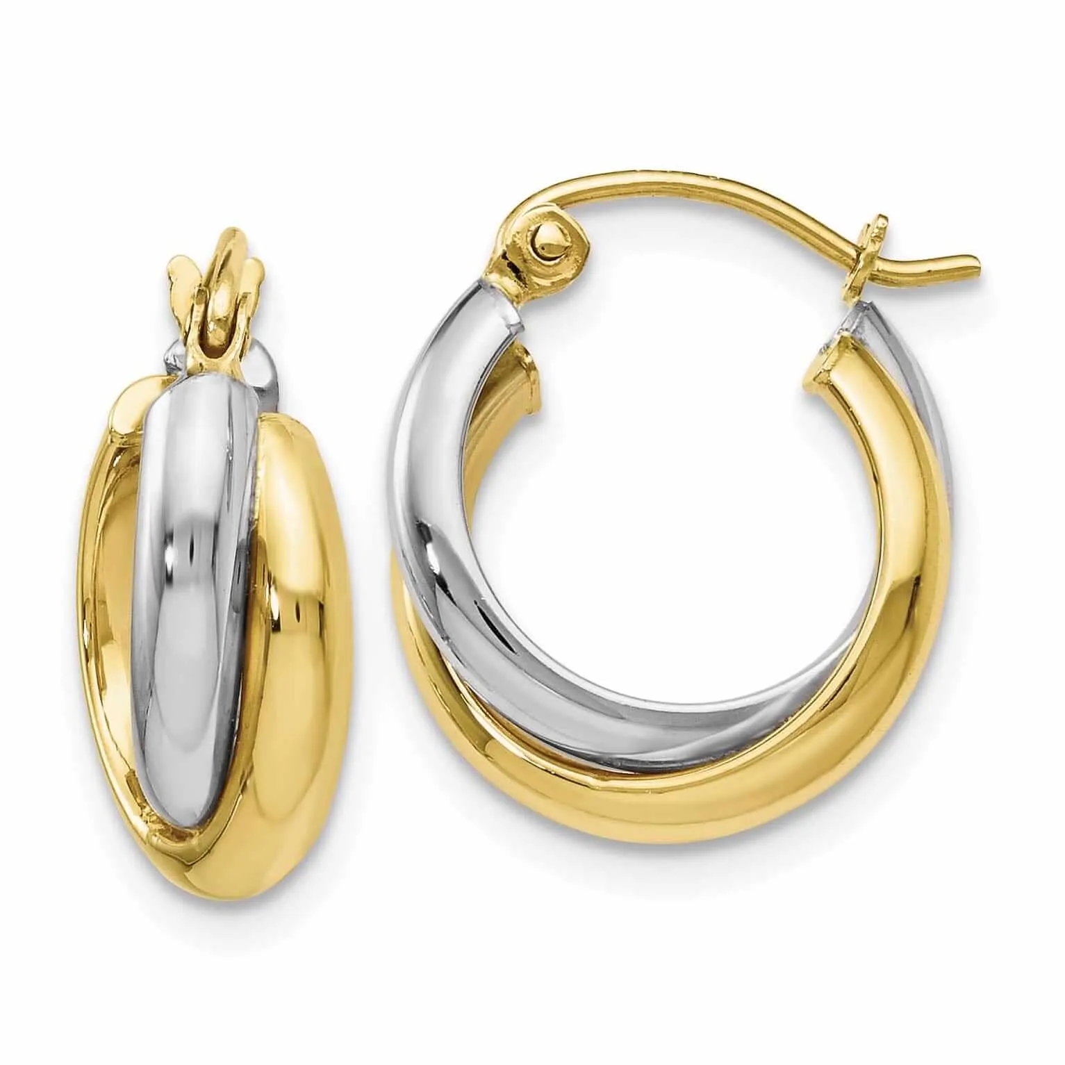 10kt Two Tone Gold Polished Hinged Twisted Hoop Earrings