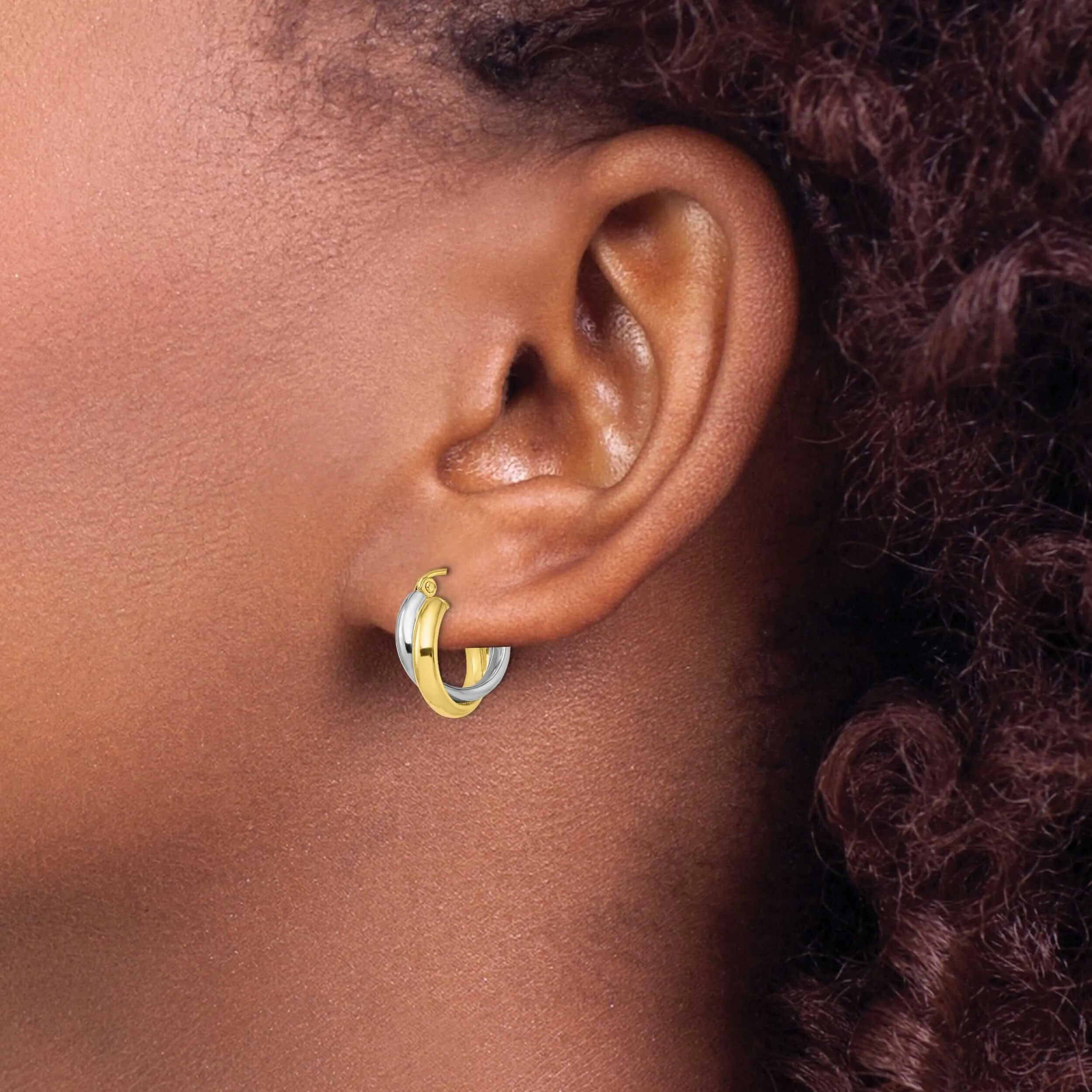 10kt Two Tone Gold Polished Hinged Twisted Hoop Earrings