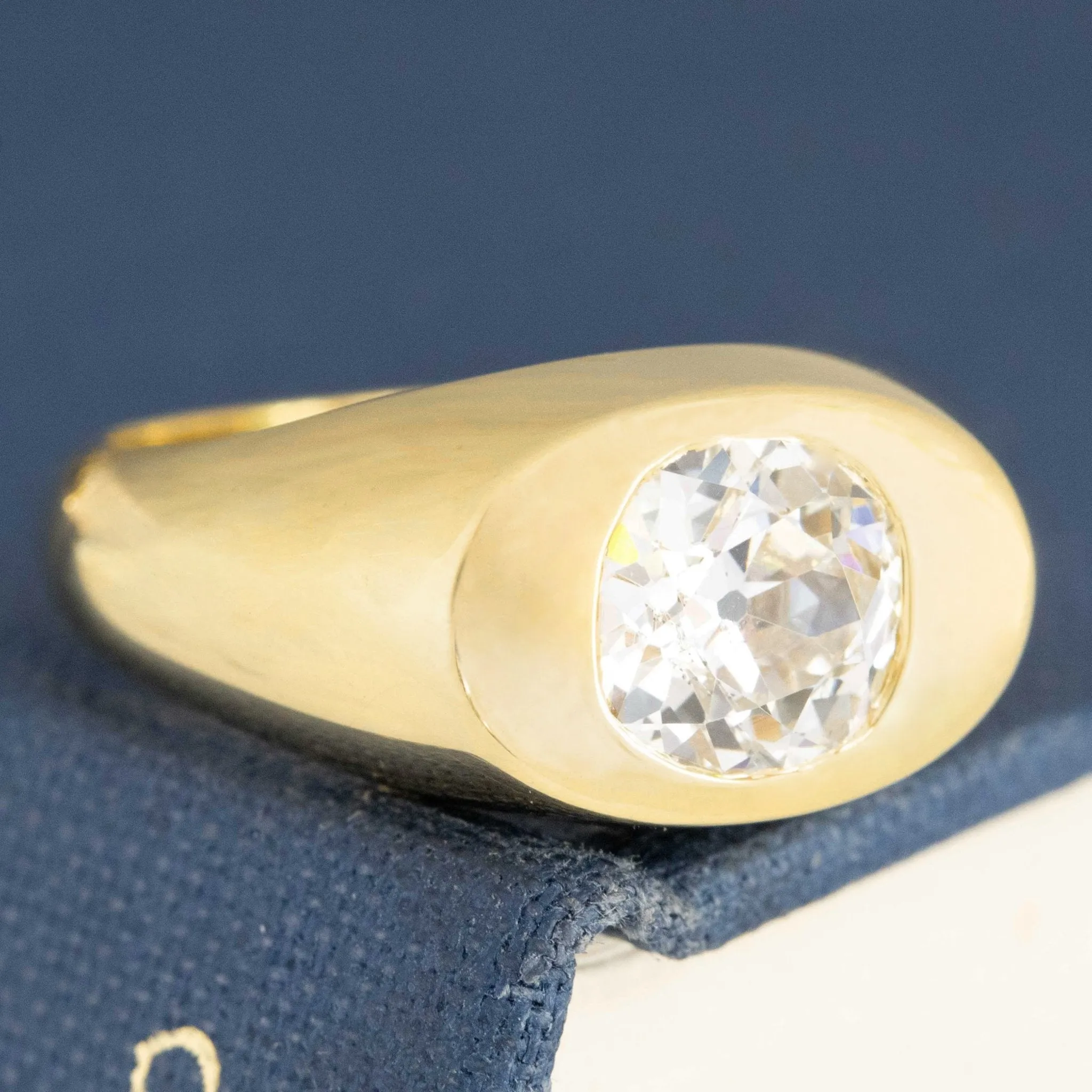 1.29ct Old Mine Cut Diamond Chunky Bezel Ring