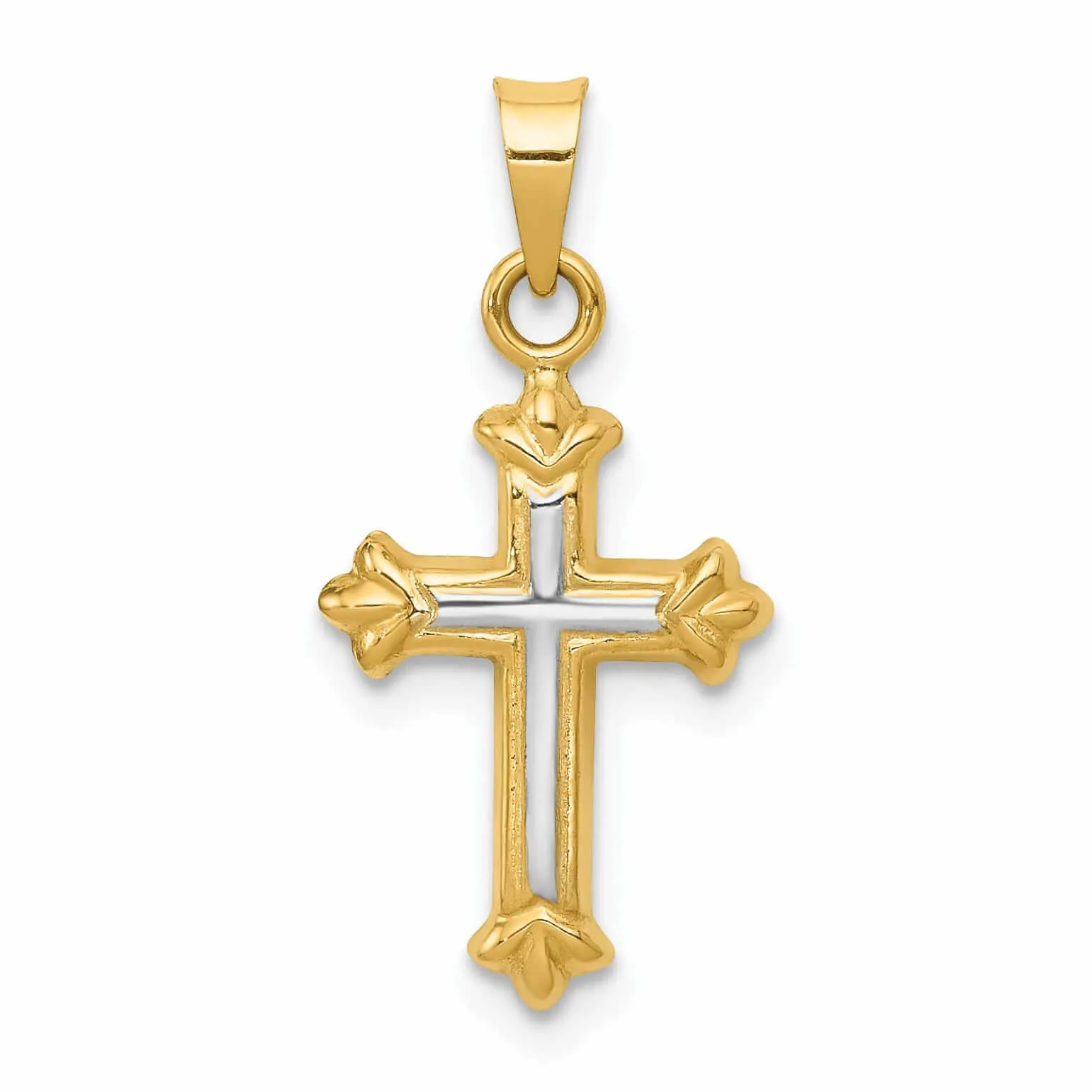 14k Rhodium Hollow Cross Charm