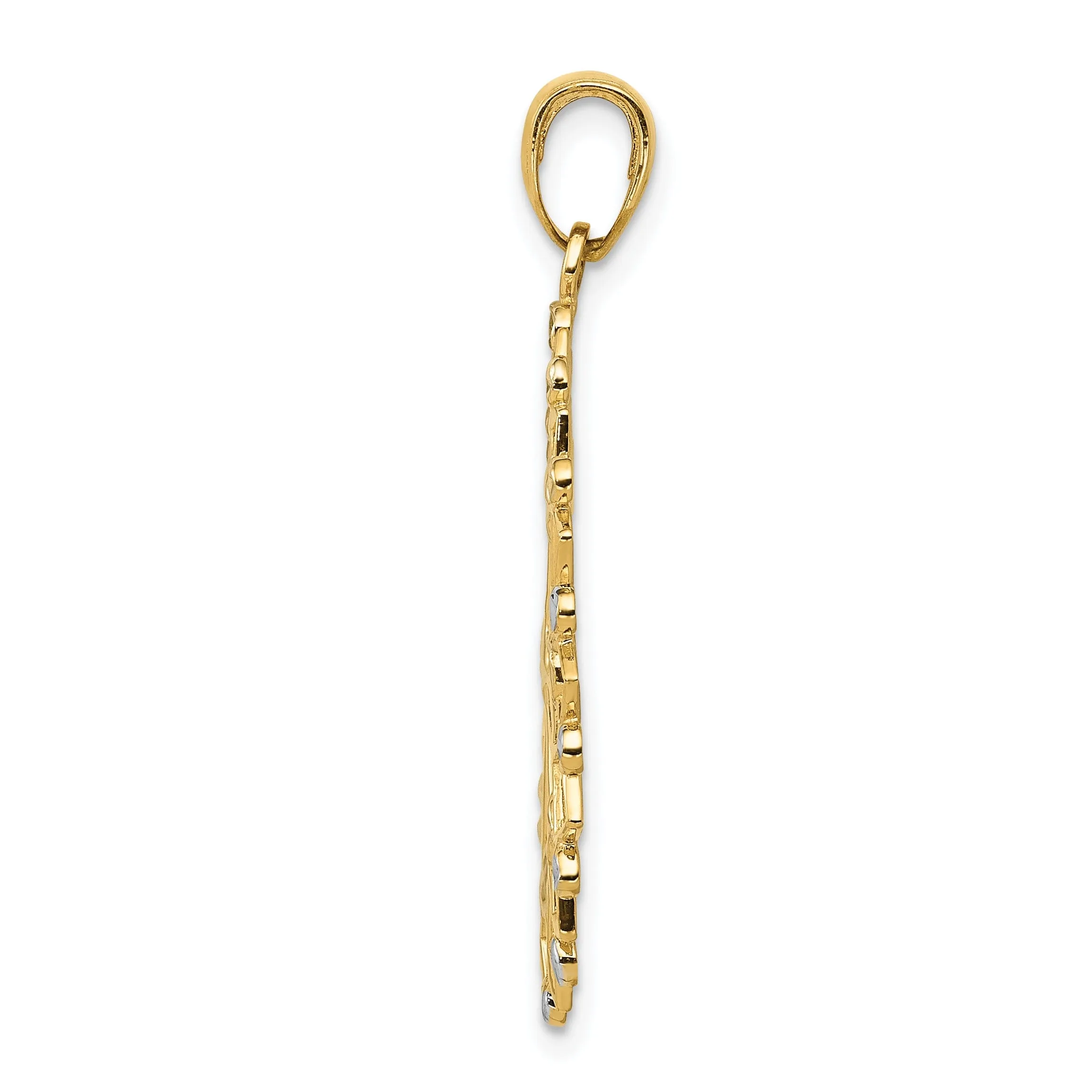 14k Two Tone Gold Diamond Cut Flower Pendant
