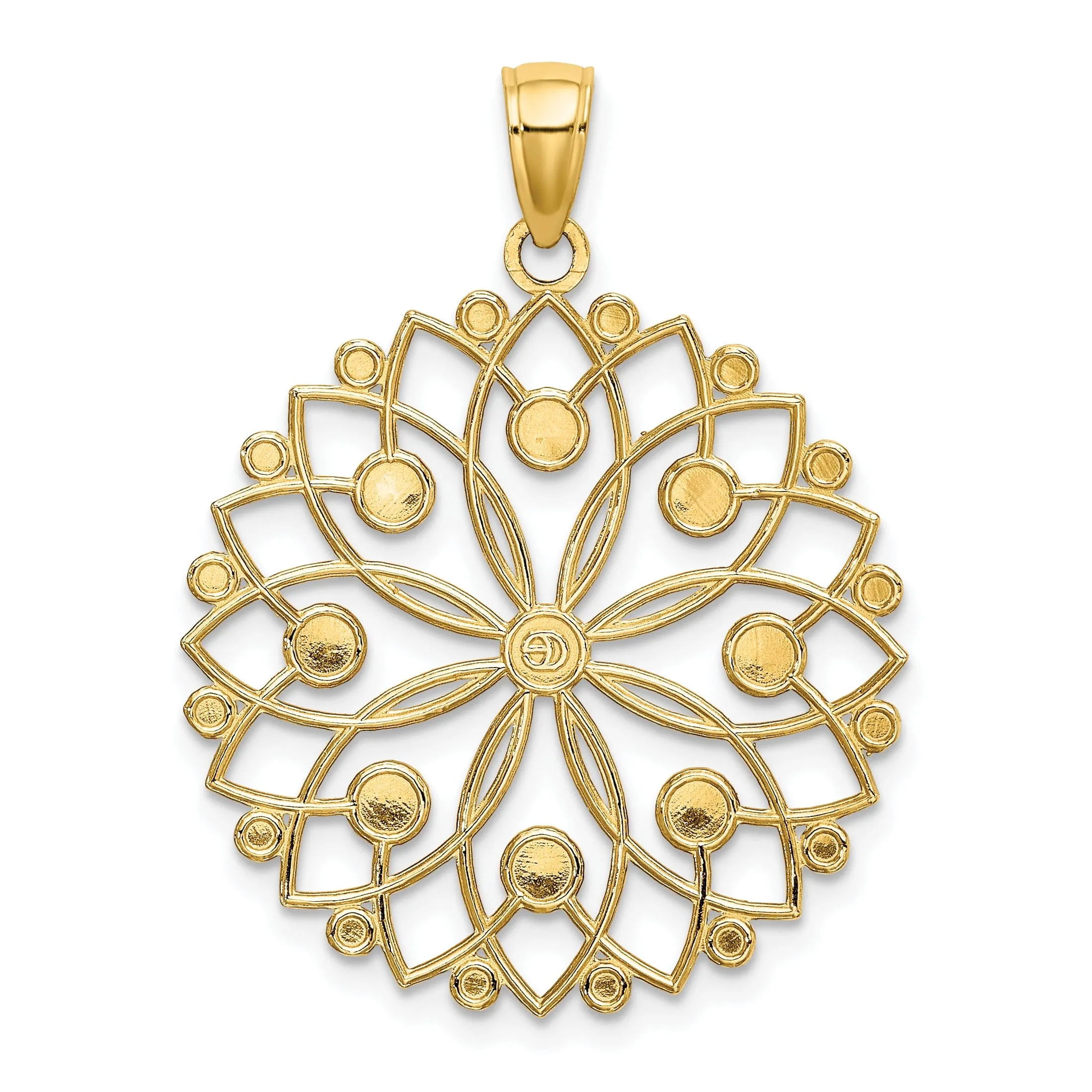14k Two Tone Gold Diamond Cut Flower Pendant