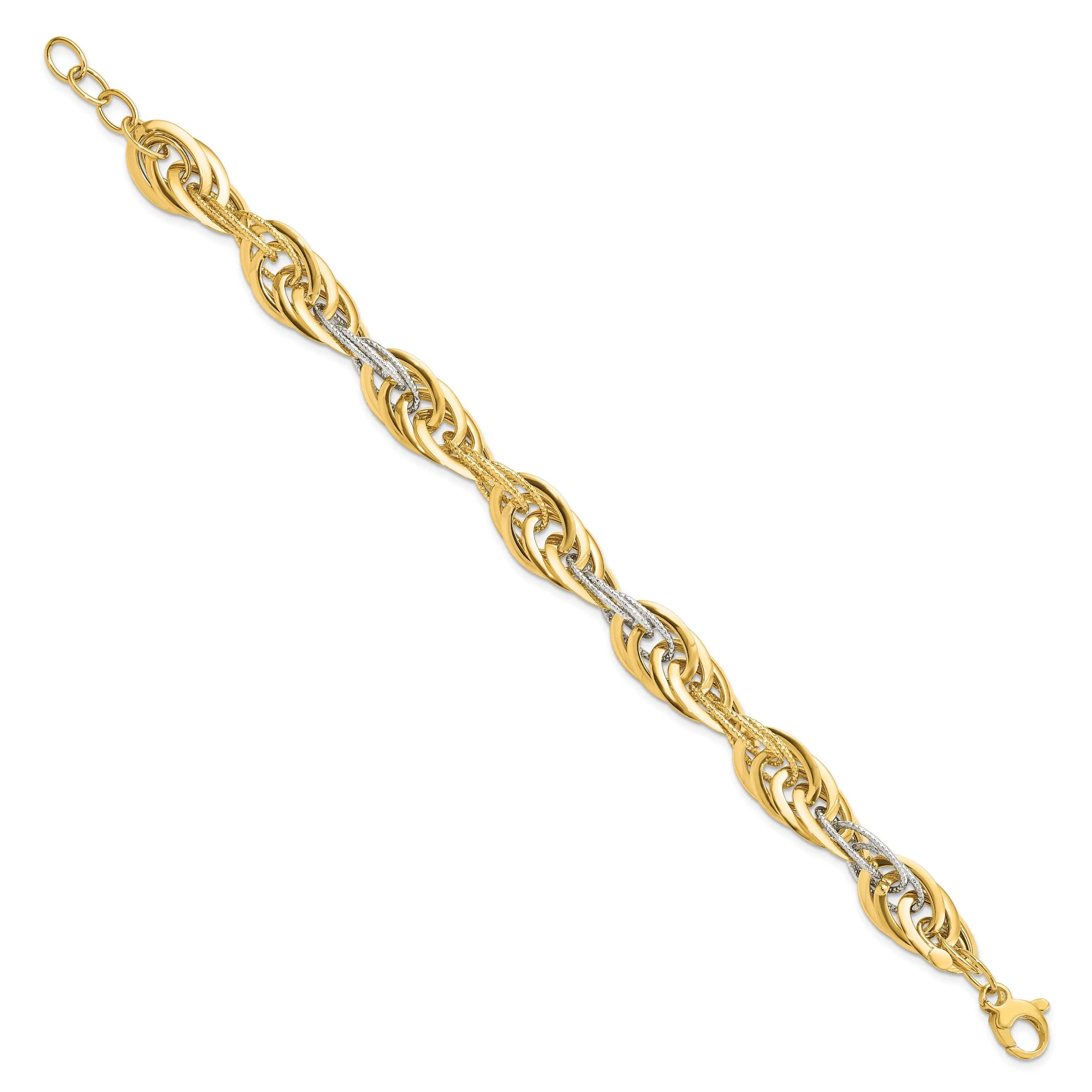 14k Two Tone Gold Polish DC Fancy Link Bracelet