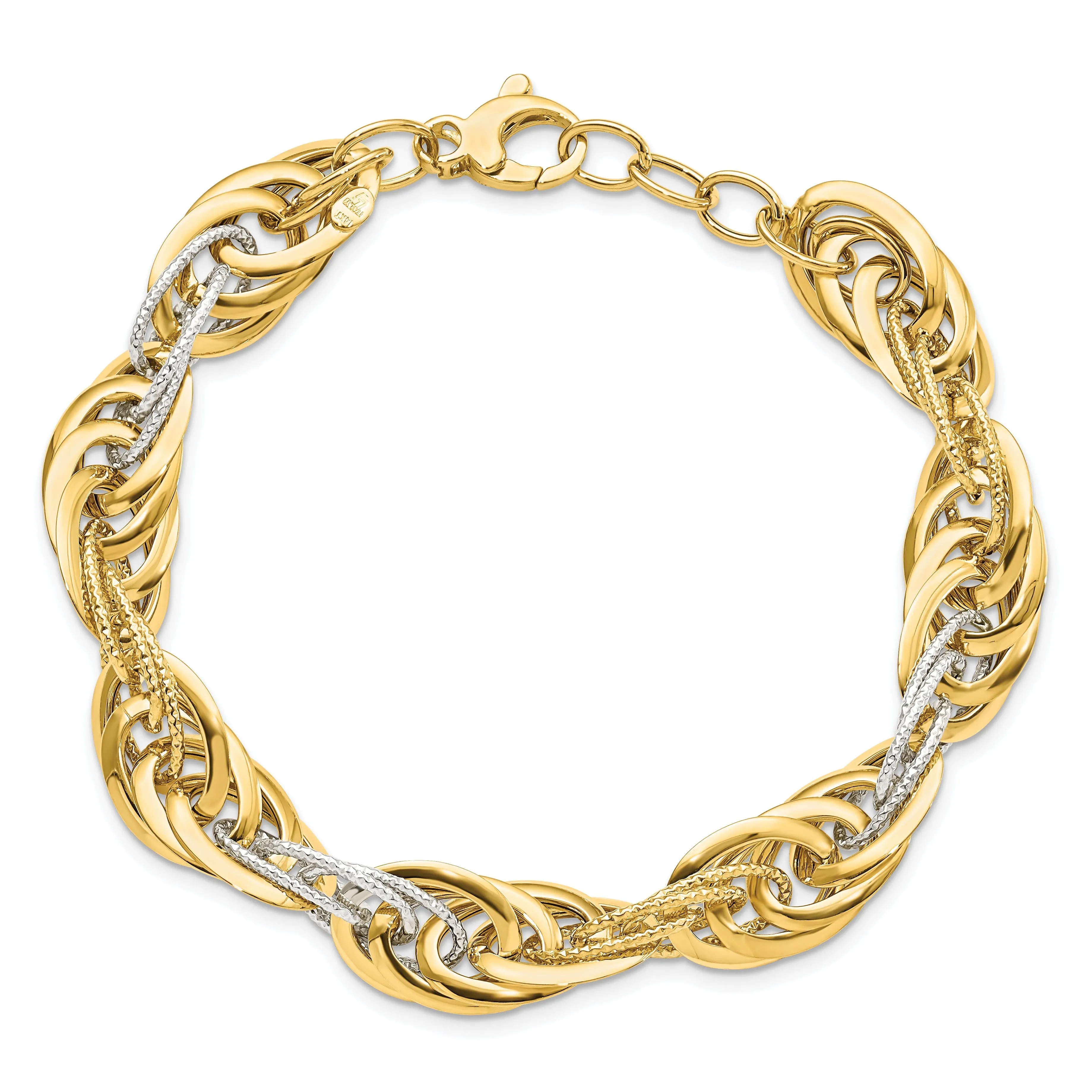 14k Two Tone Gold Polish DC Fancy Link Bracelet
