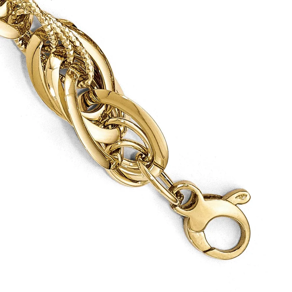 14k Two Tone Gold Polish DC Fancy Link Bracelet