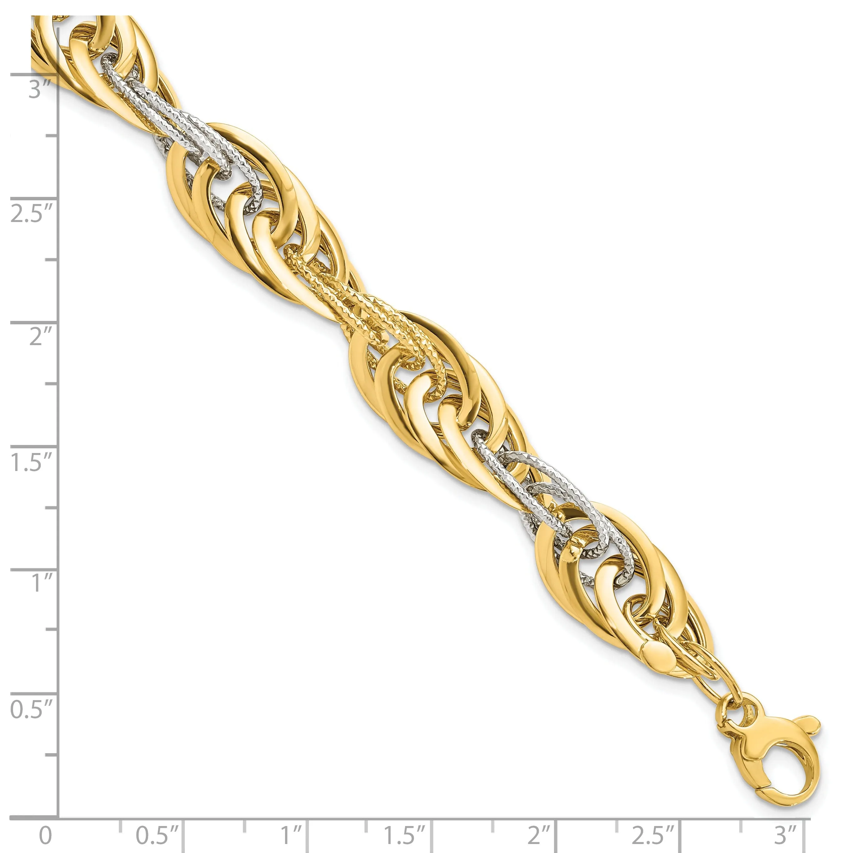 14k Two Tone Gold Polish DC Fancy Link Bracelet