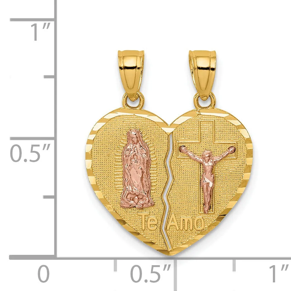 14K Two-tone Gold Reversible Lady of GuadalupeandCrucifix Breakapart Pendant