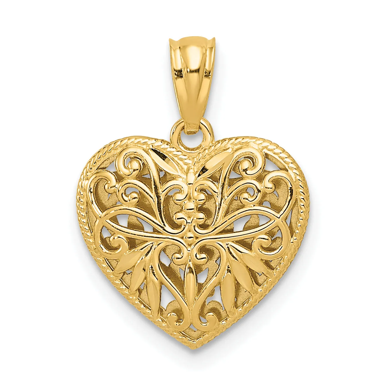 14K Two-tone Polished D.C Reversible Design Heart Pendant