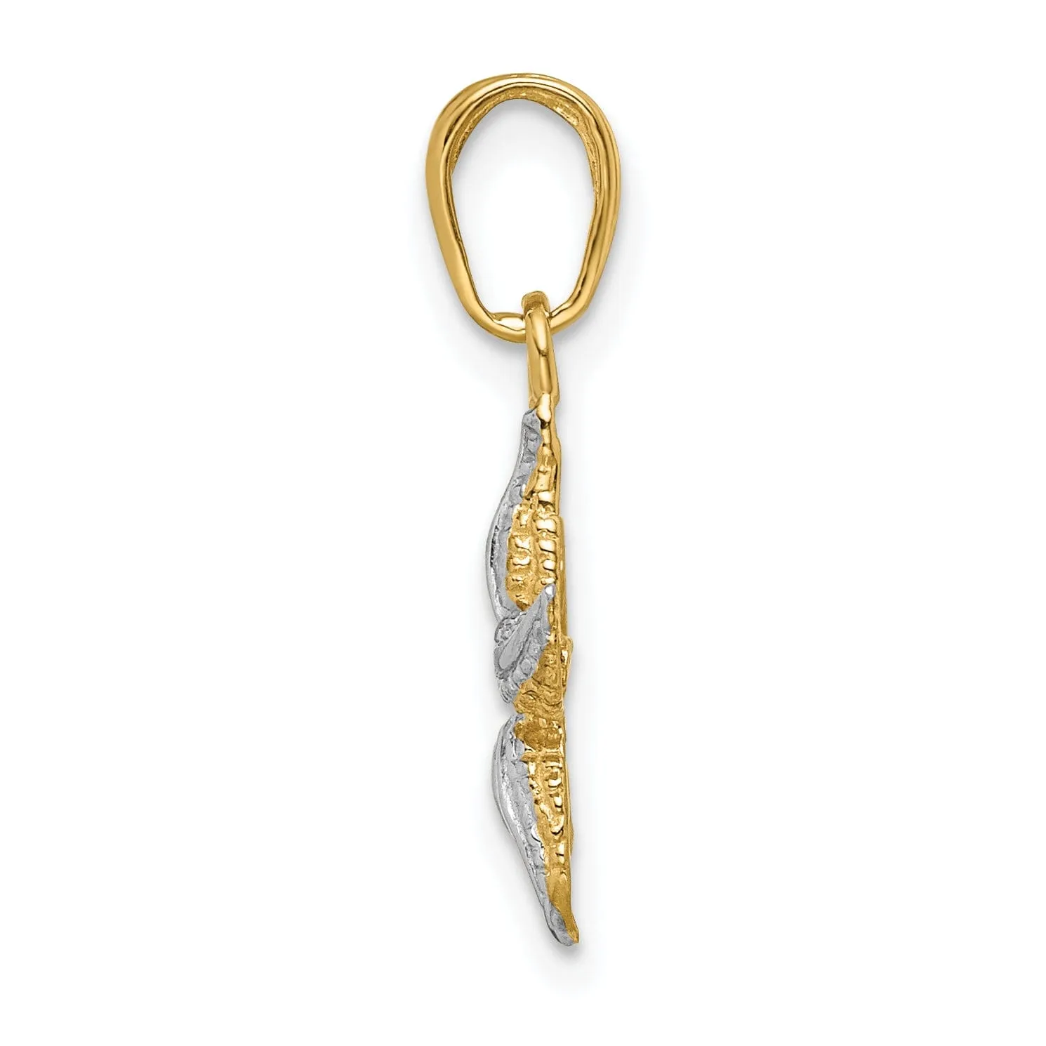 14K Yellow Gold, White Rhodium Solid Textured Polished Finish Starfish Charm Pendant