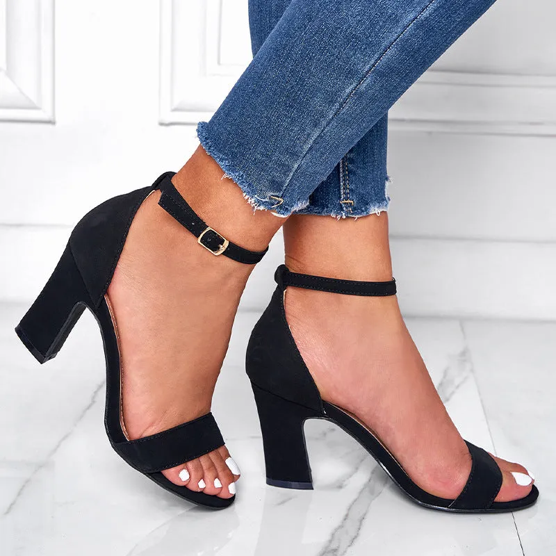 2022European and American Sandalswomen heelsOne Word Sandals with Chunky Heels Heel Wrapped Buckle Women's Shoes Foreign Trade Summer New