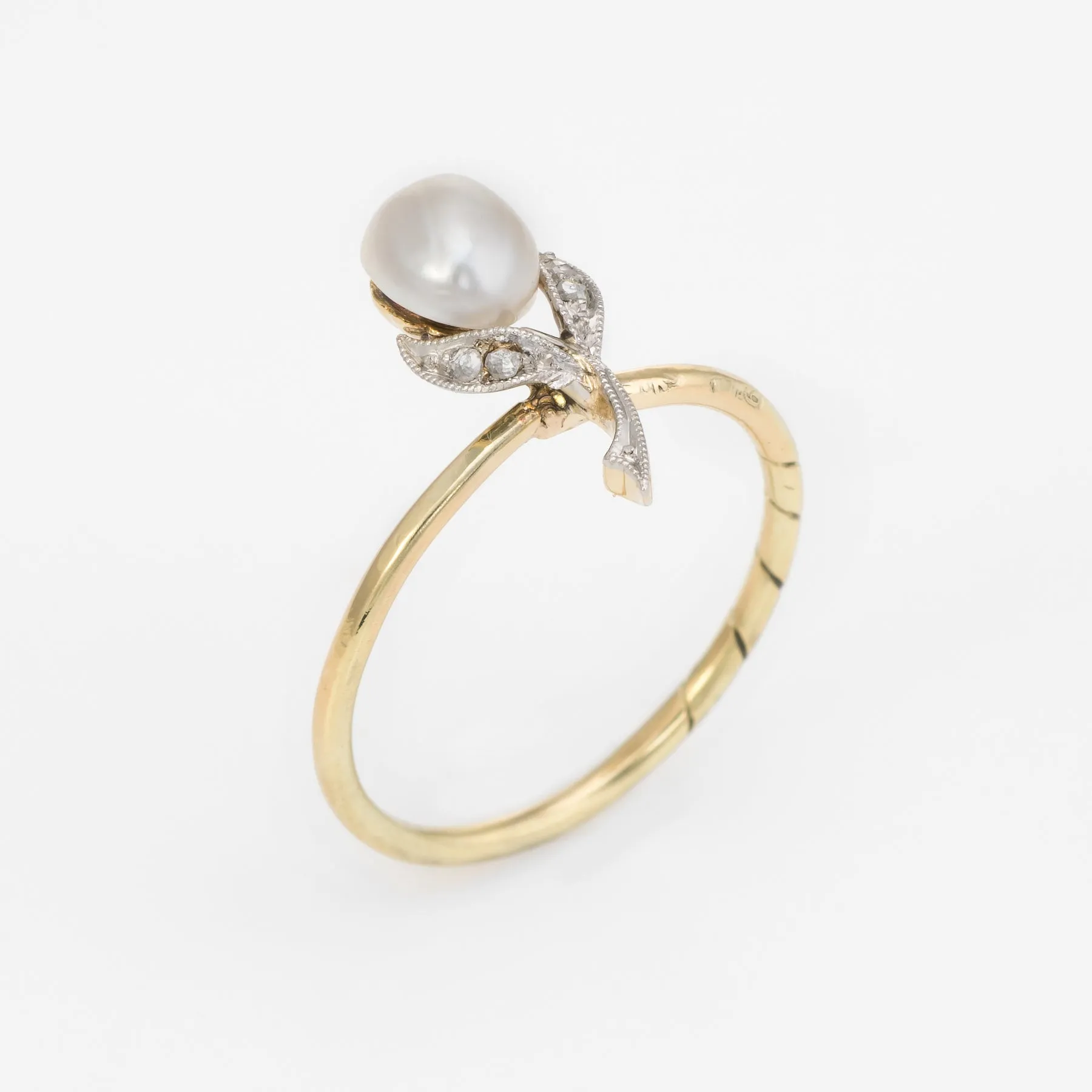 Antique Victorian Flower Conversion Ring Diamond Pearl 10k Yellow Gold Jewelry