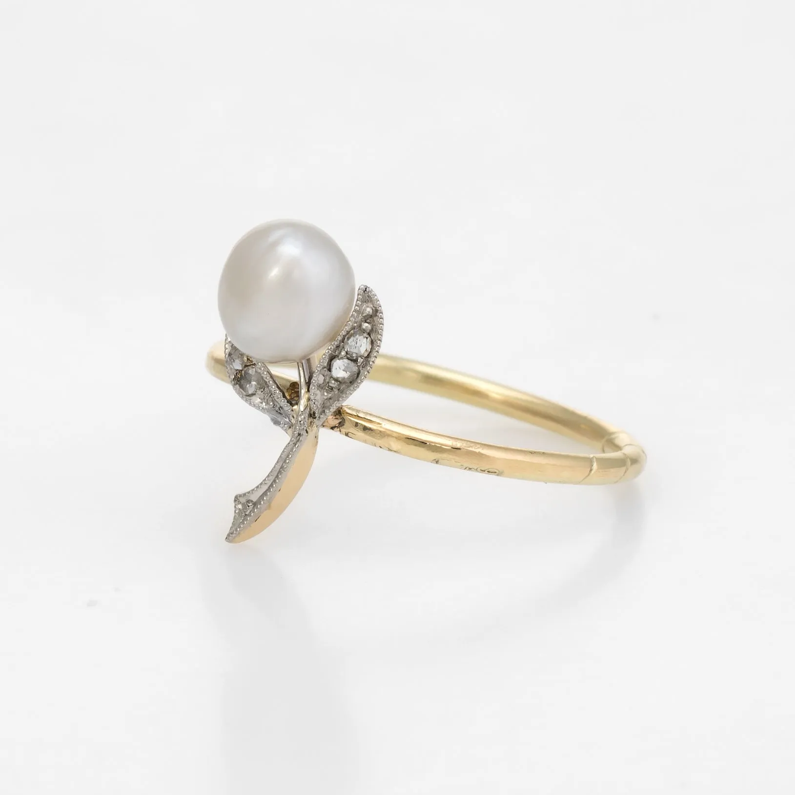 Antique Victorian Flower Conversion Ring Diamond Pearl 10k Yellow Gold Jewelry