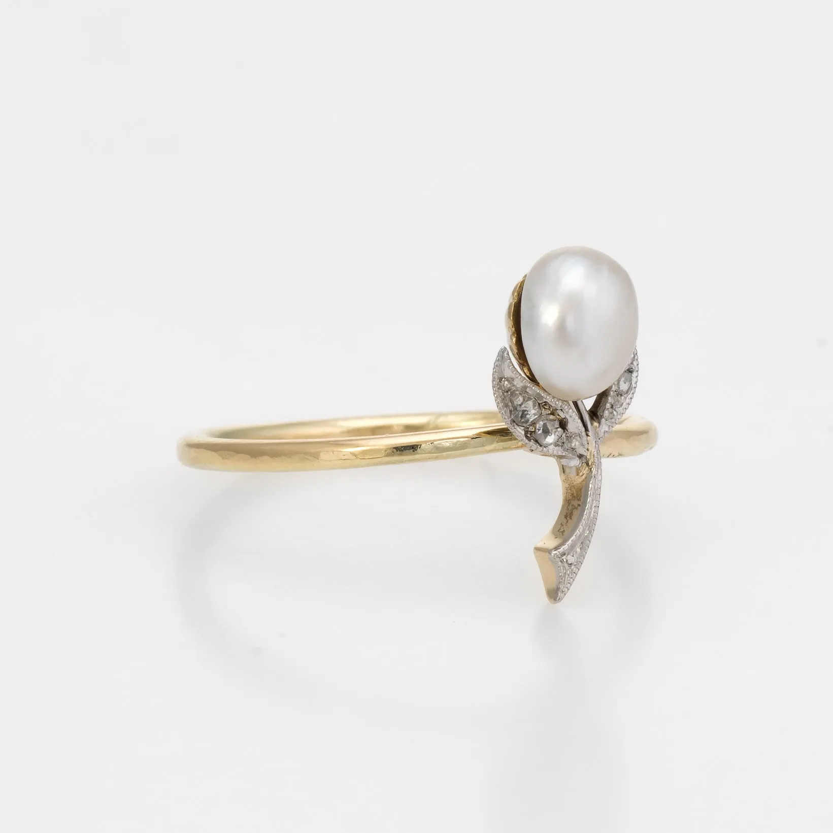 Antique Victorian Flower Conversion Ring Diamond Pearl 10k Yellow Gold Jewelry