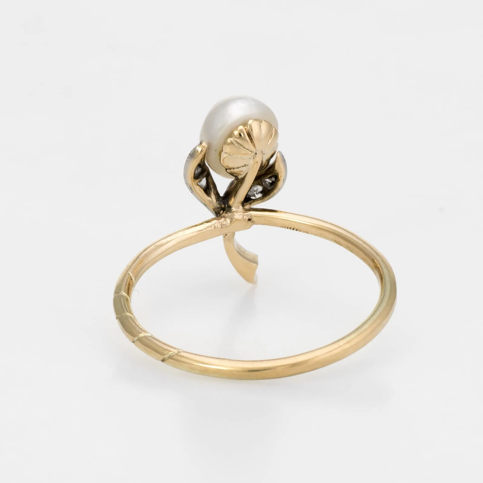 Antique Victorian Flower Conversion Ring Diamond Pearl 10k Yellow Gold Jewelry