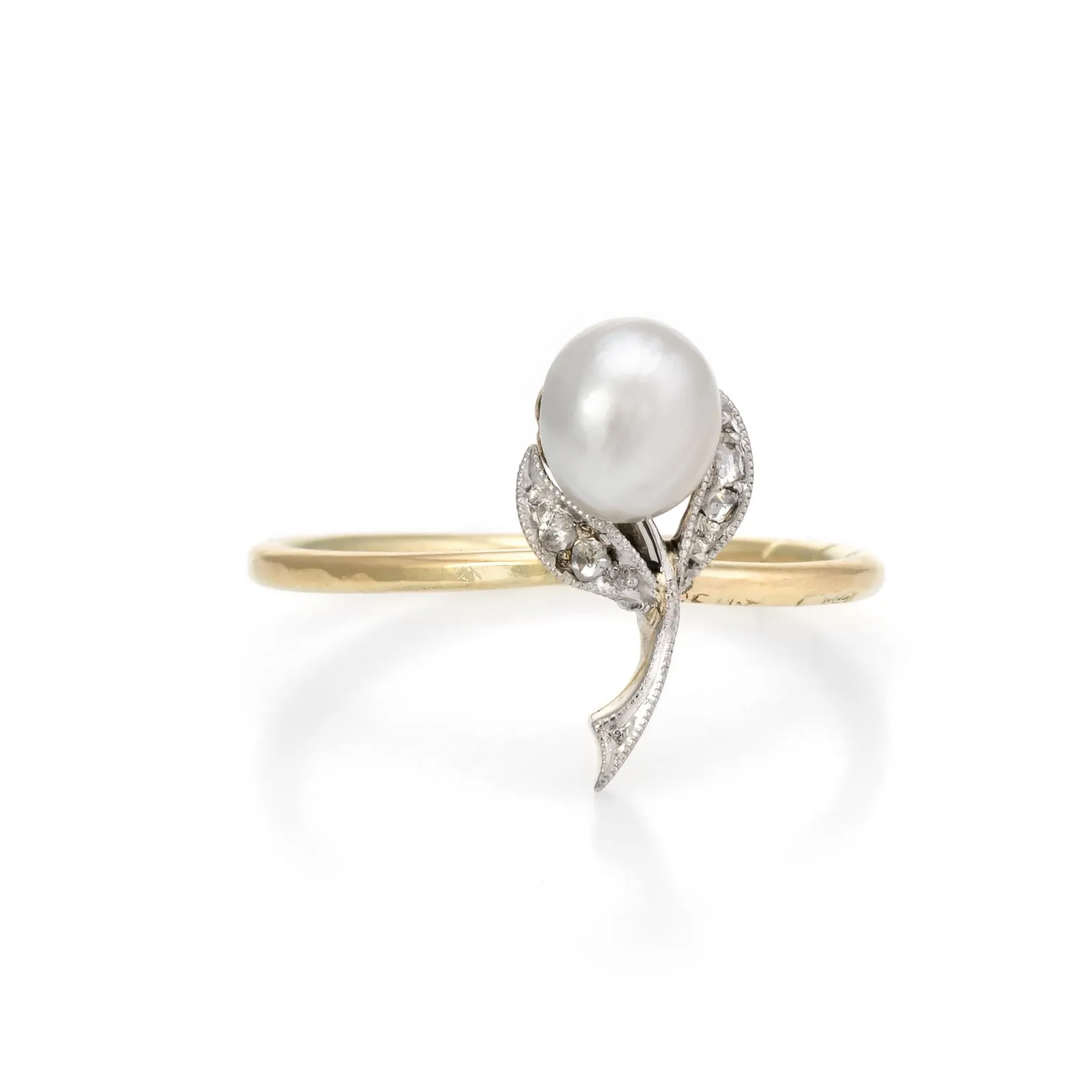 Antique Victorian Flower Conversion Ring Diamond Pearl 10k Yellow Gold Jewelry