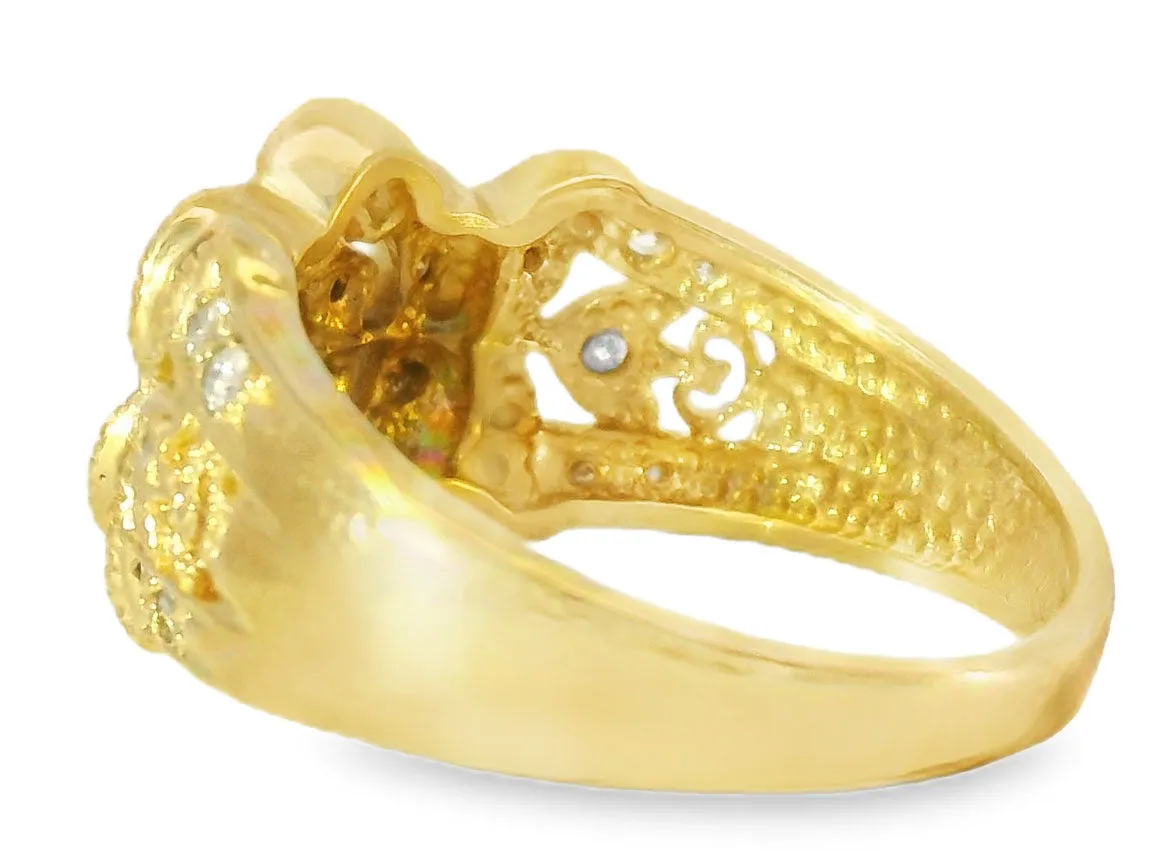 Beautiful Estate 14K Yellow Gold Filigree Black Brown Diamond Floral Band Ring