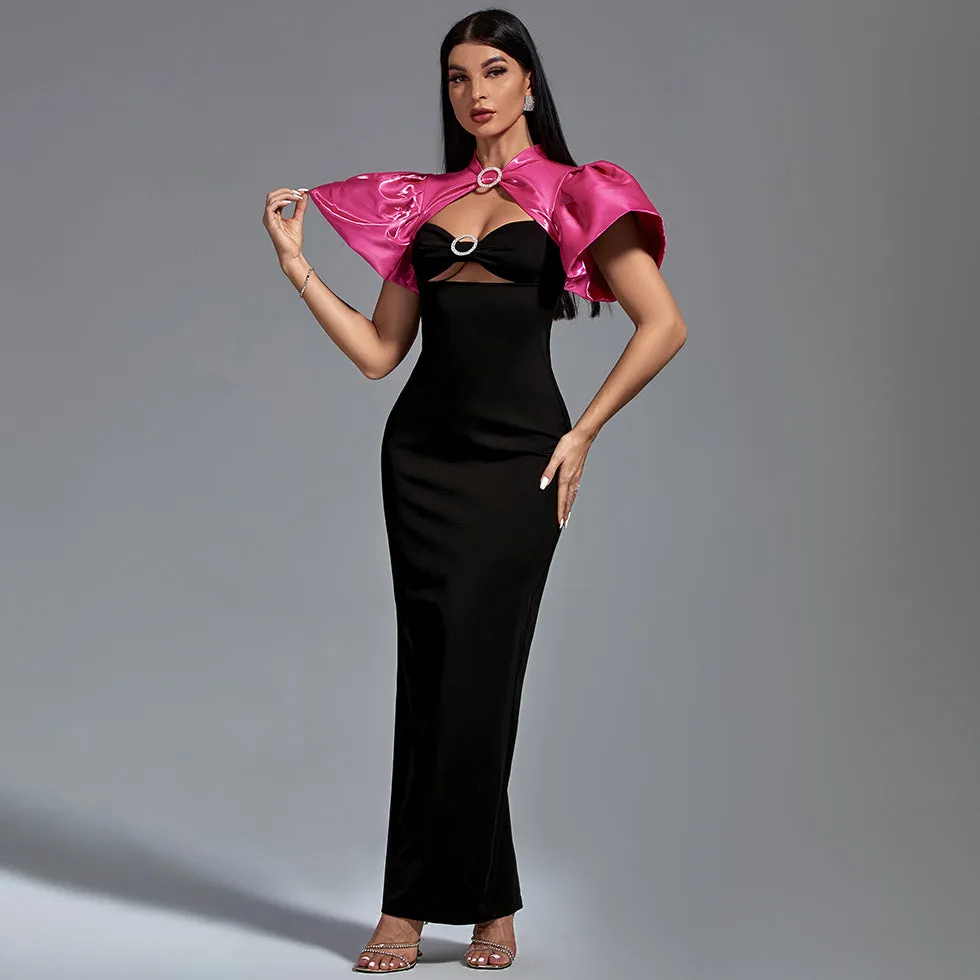 Black Crystal-embellished Two-tone Crepe Gown