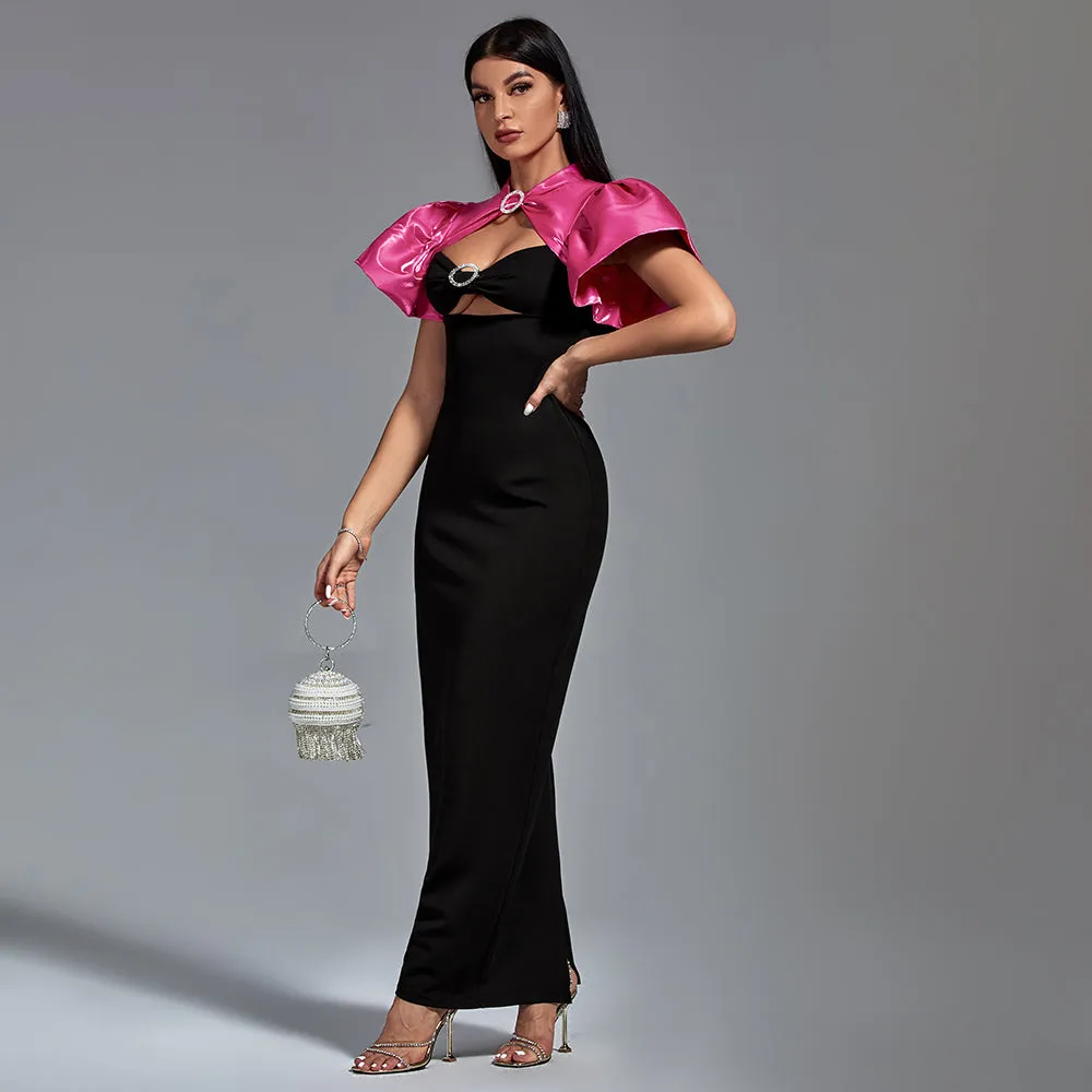 Black Crystal-embellished Two-tone Crepe Gown