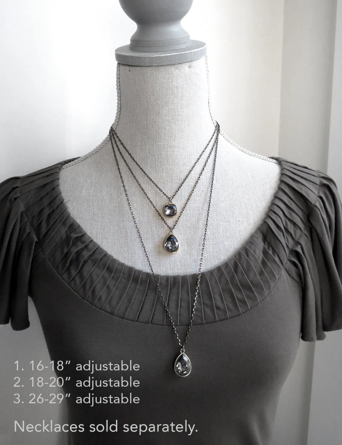 Black Night Crystal Teardrop Necklace with Gold Bezel
