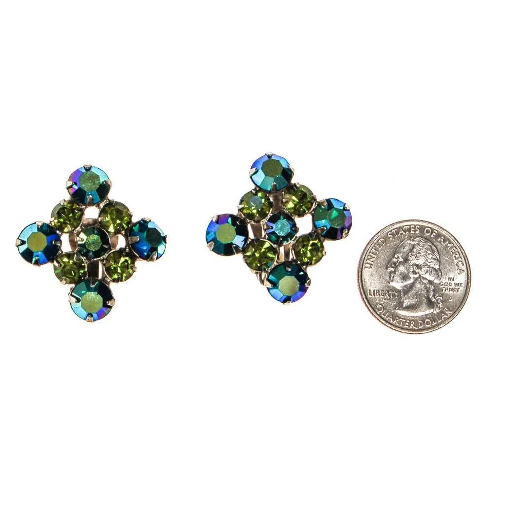 Blue and Green Aurora Borealis Rhinestone Earrings