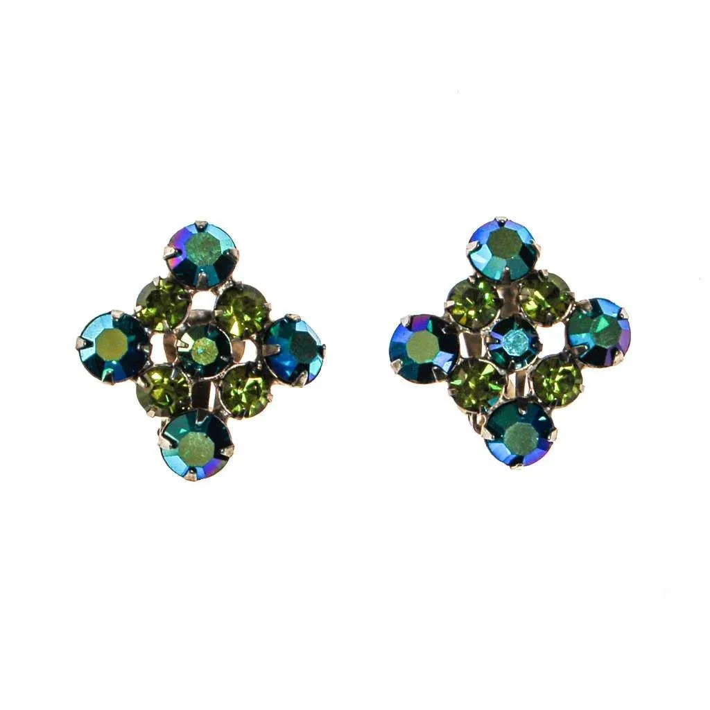 Blue and Green Aurora Borealis Rhinestone Earrings