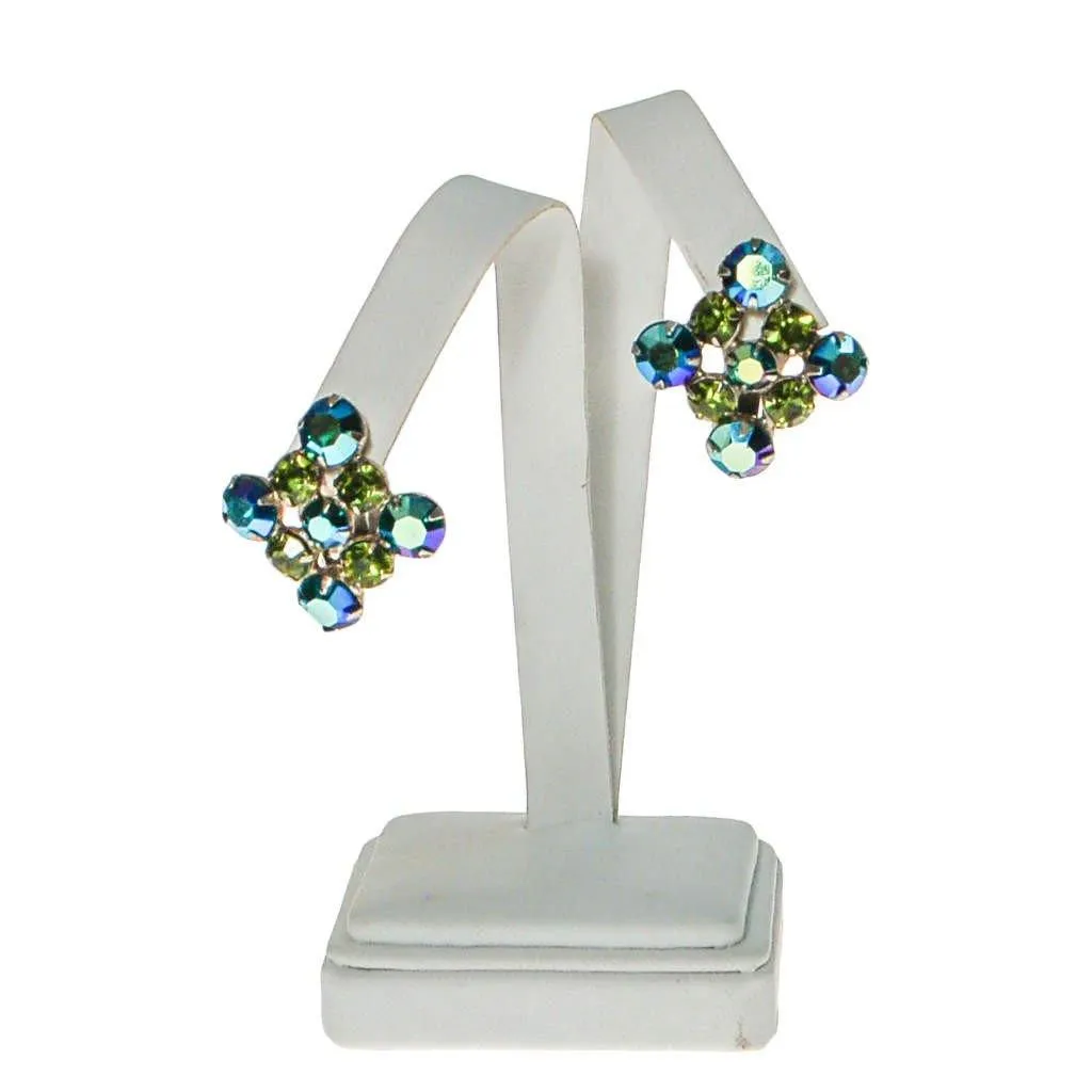 Blue and Green Aurora Borealis Rhinestone Earrings