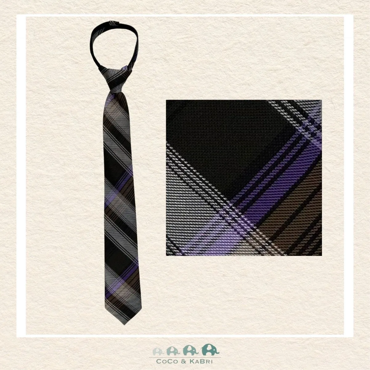 Boys Zipper Tie - Brown/Purple 17"