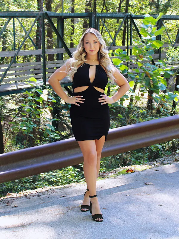 Can't Look Away Side Cutouts Halter Dress, Black