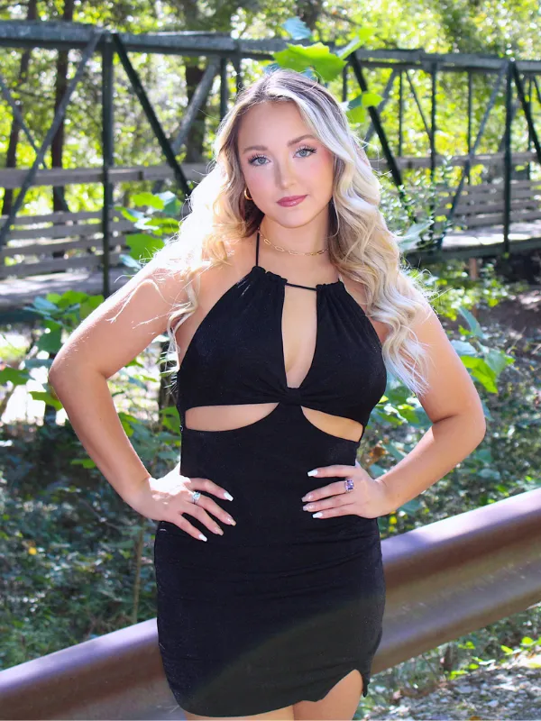 Can't Look Away Side Cutouts Halter Dress, Black