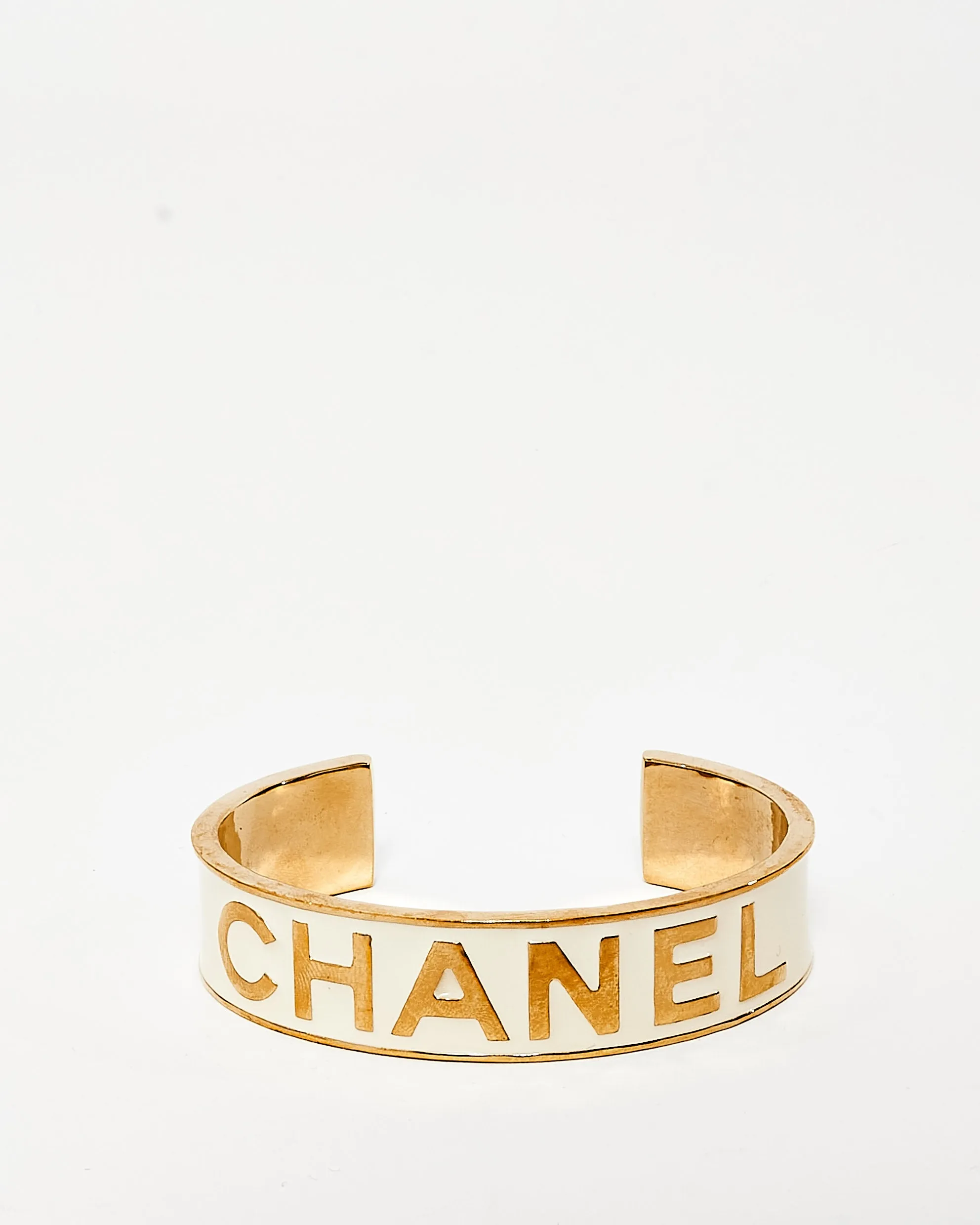 Chanel Gold & White Enamel Logo 2022 Cuff - M