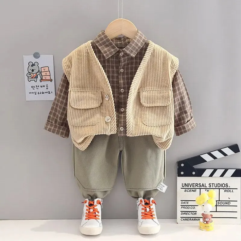 Chequered 3 Piece Waistcoat & Shirt