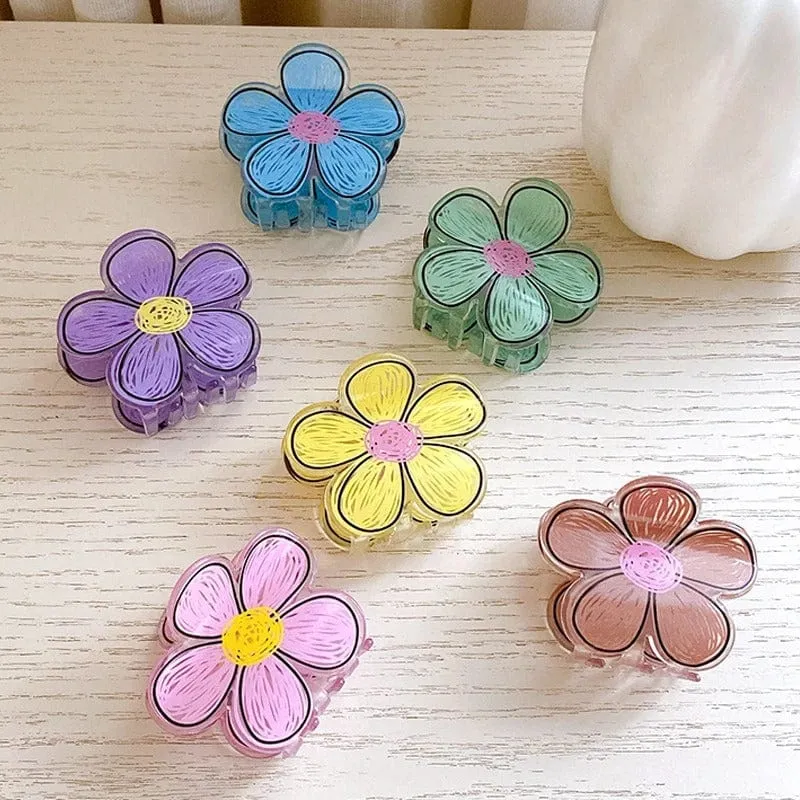 Chic Colorful Hand-drawn Painting Flower Hair Claw Clip