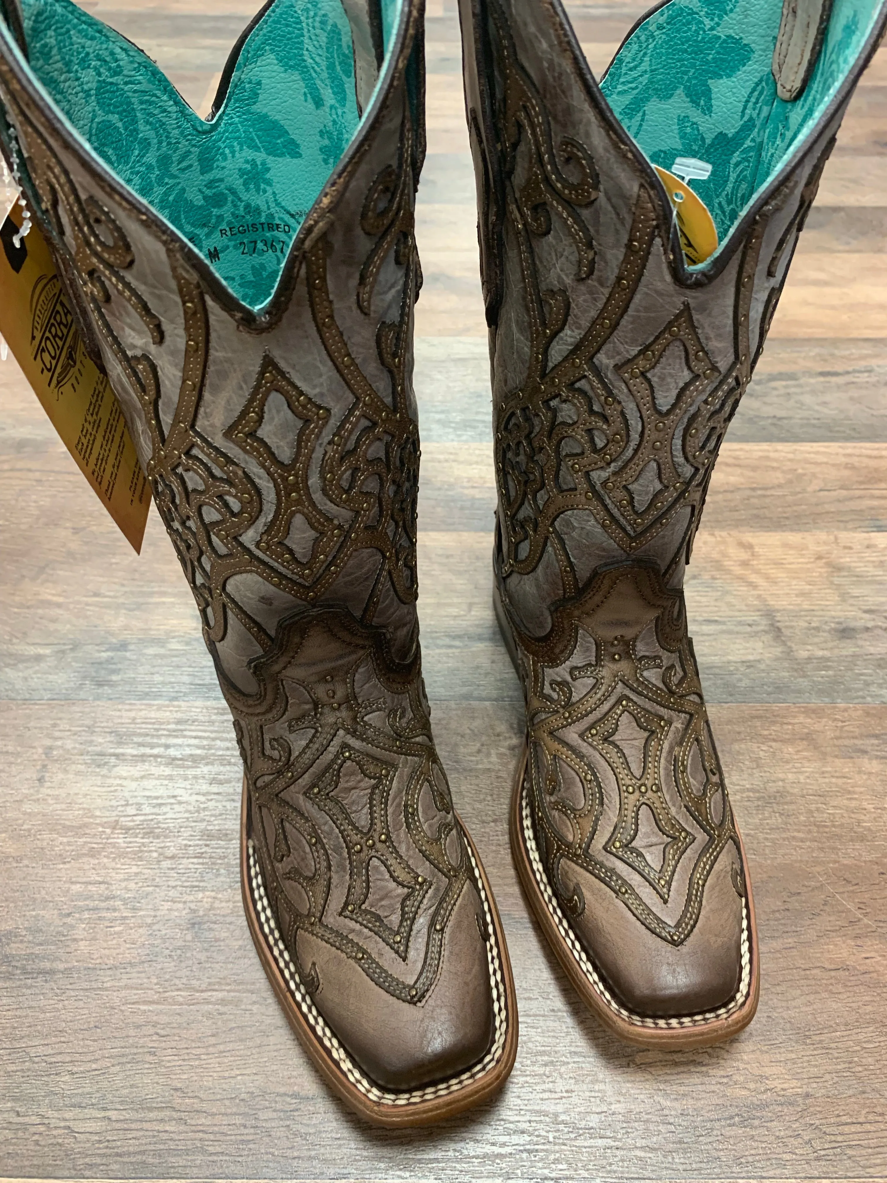 Corral Tan Overlay Embroidery Square Toe