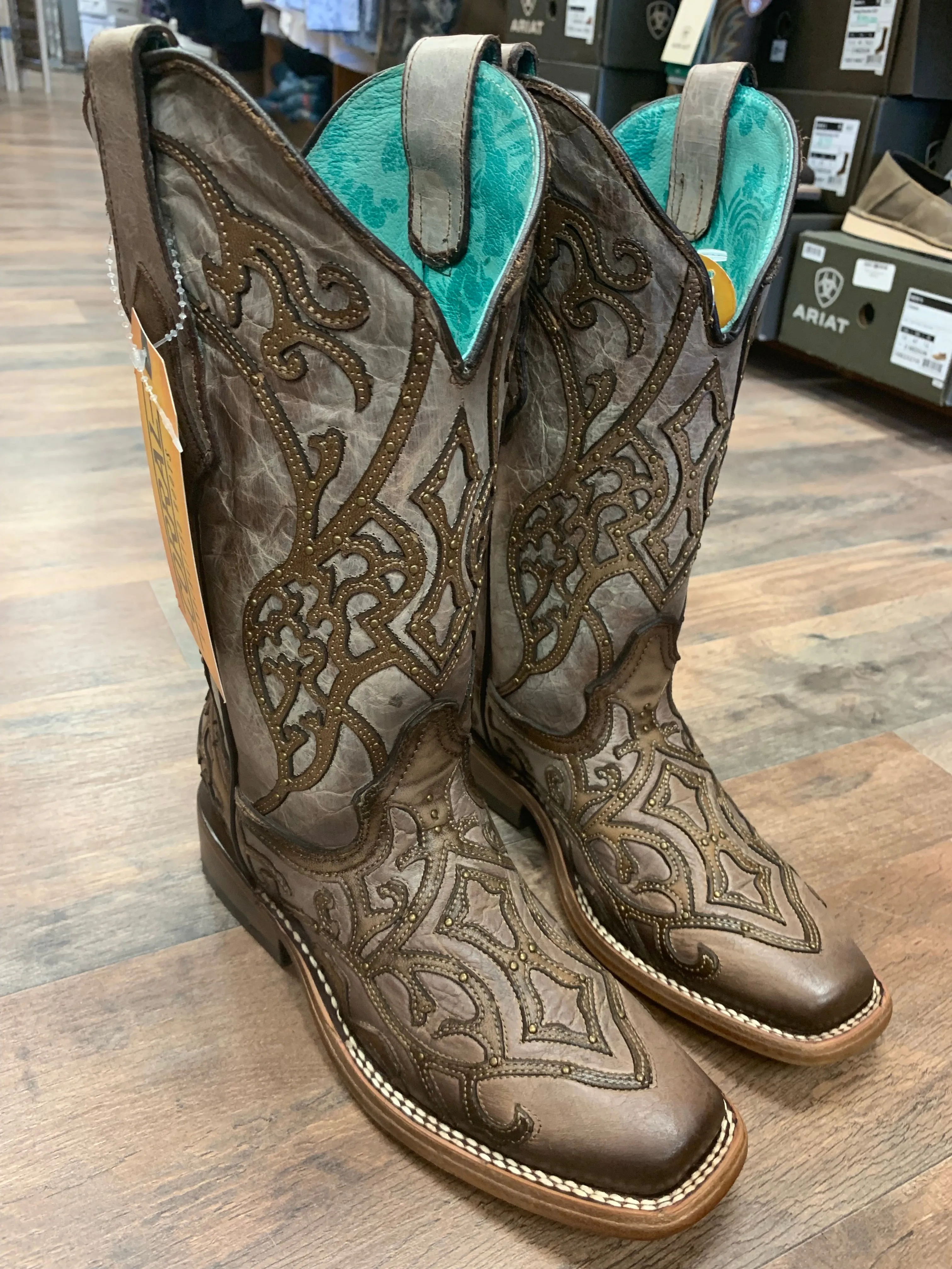 Corral Tan Overlay Embroidery Square Toe