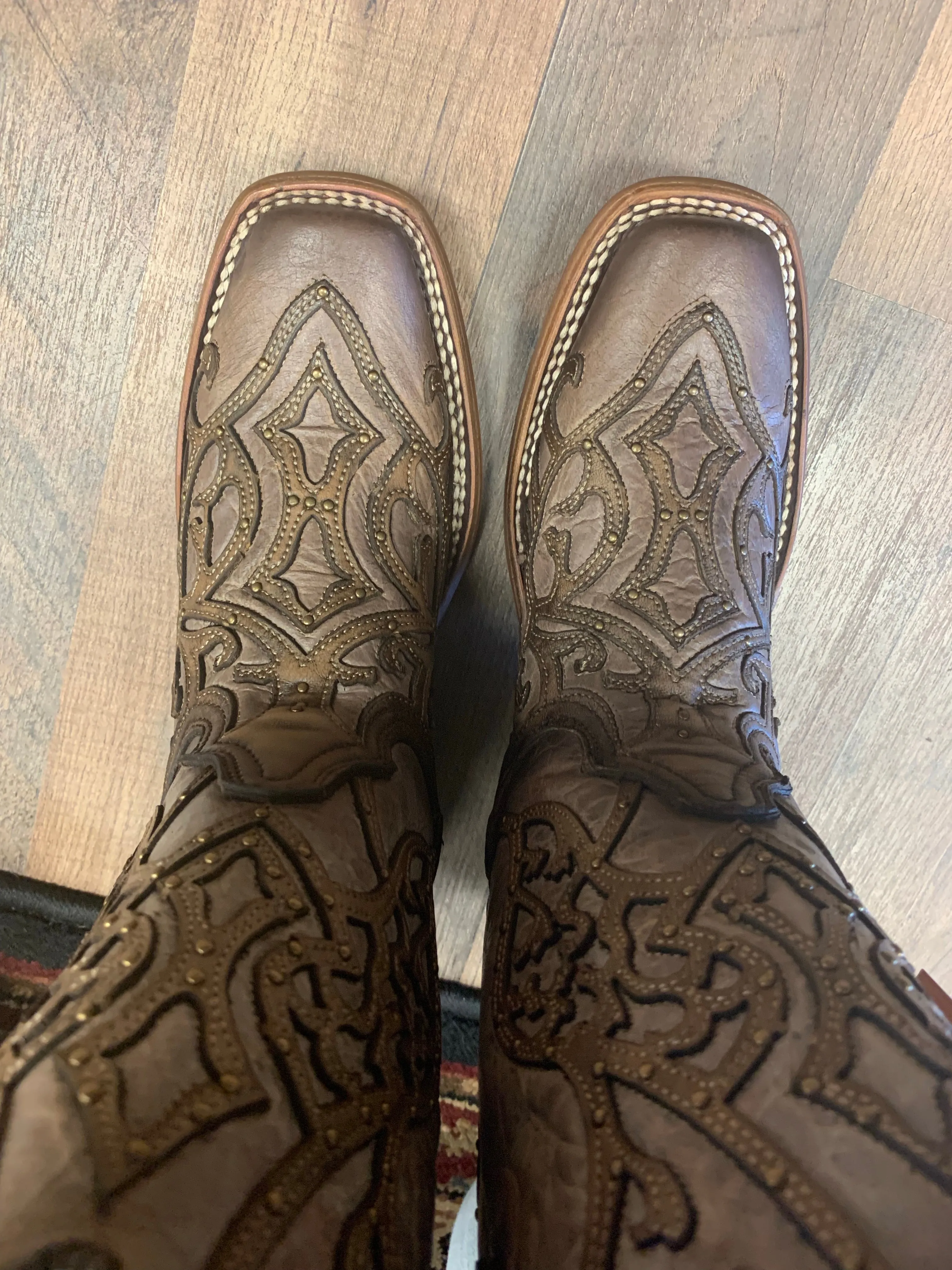 Corral Tan Overlay Embroidery Square Toe