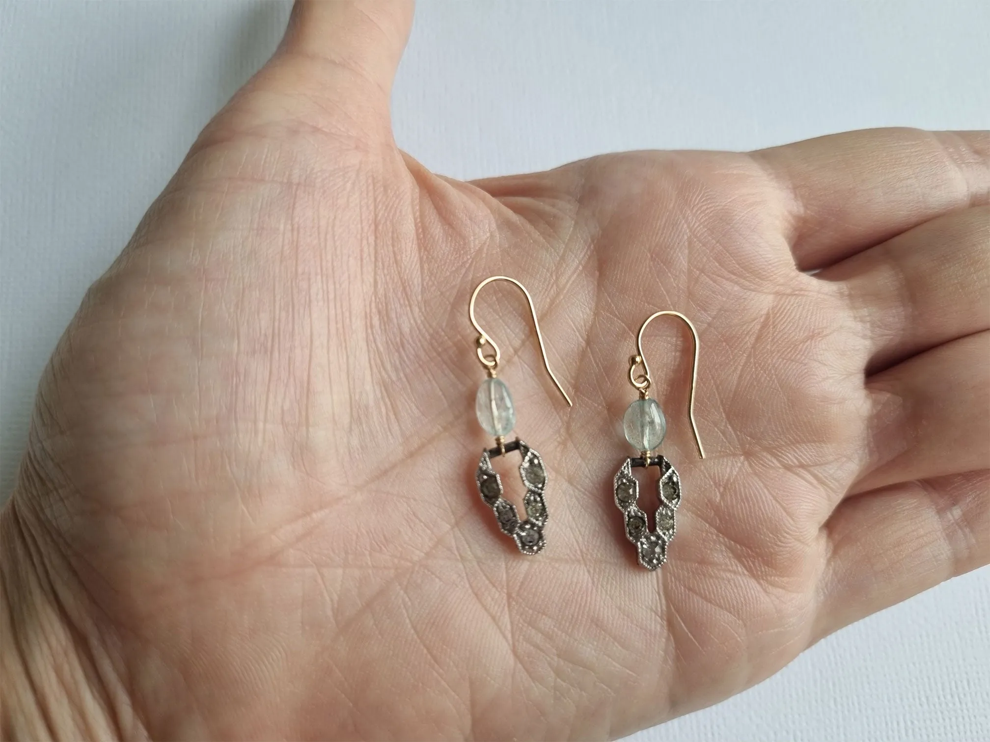 dance in Deco | Art Deco aquamarine rhinestone earrings