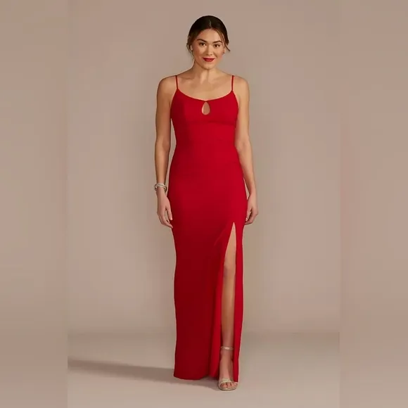 DB STUDIO | Crepe Keyhole Sheath with Side Slit in Poppy sz 2