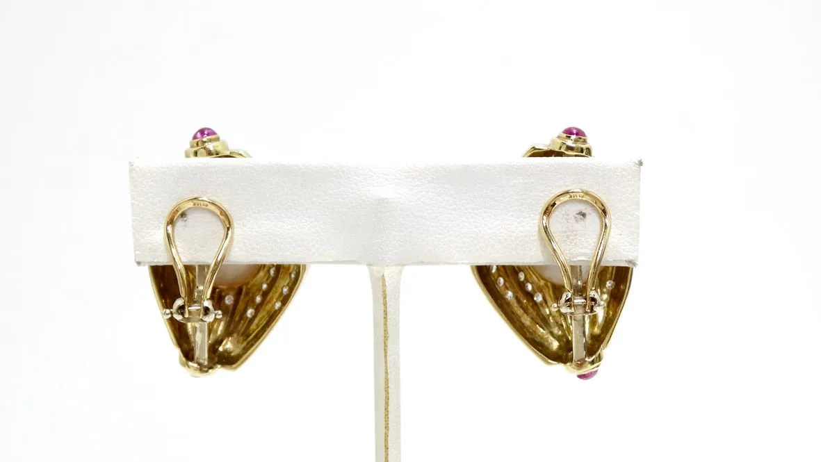 Diamond Pearl and Ruby 1980's Earrings