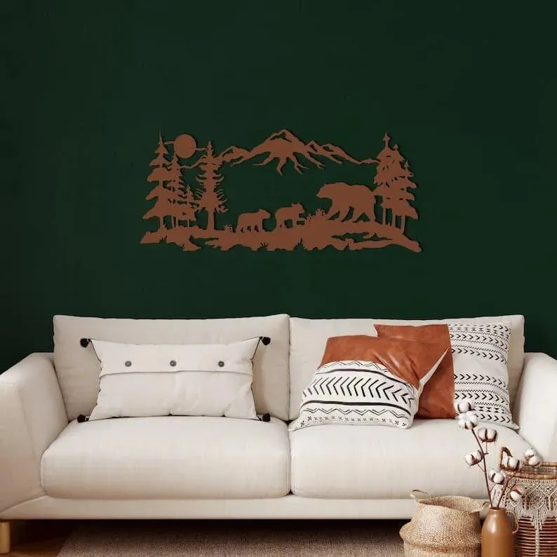 Family Bear in Nature Metal Wall Art