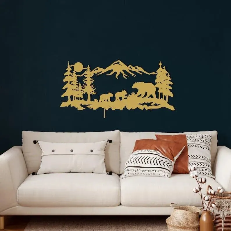 Family Bear in Nature Metal Wall Art