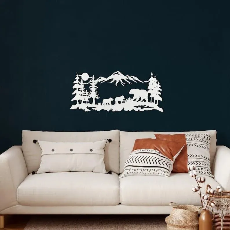 Family Bear in Nature Metal Wall Art