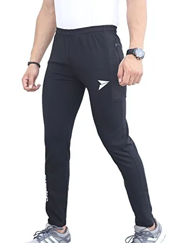 FITINC Dobby Lycra Stylish Black Trackpant for Men with Two Side Zipper Pockets – Stretchable, Comfortable & Absorbent Slim Fit Track Pants for Gym Workout and Casual Wear