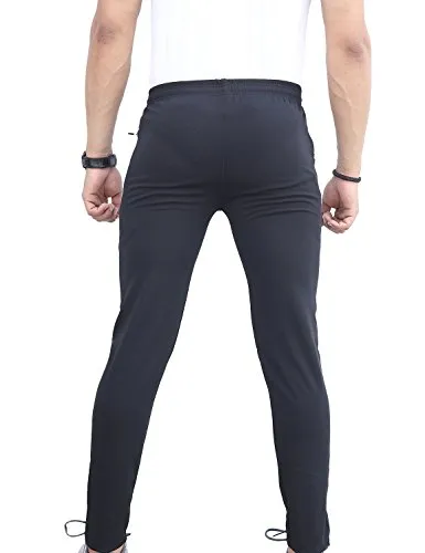 FITINC Dobby Lycra Stylish Black Trackpant for Men with Two Side Zipper Pockets – Stretchable, Comfortable & Absorbent Slim Fit Track Pants for Gym Workout and Casual Wear