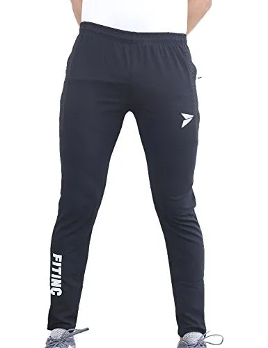 FITINC Dobby Lycra Stylish Black Trackpant for Men with Two Side Zipper Pockets – Stretchable, Comfortable & Absorbent Slim Fit Track Pants for Gym Workout and Casual Wear