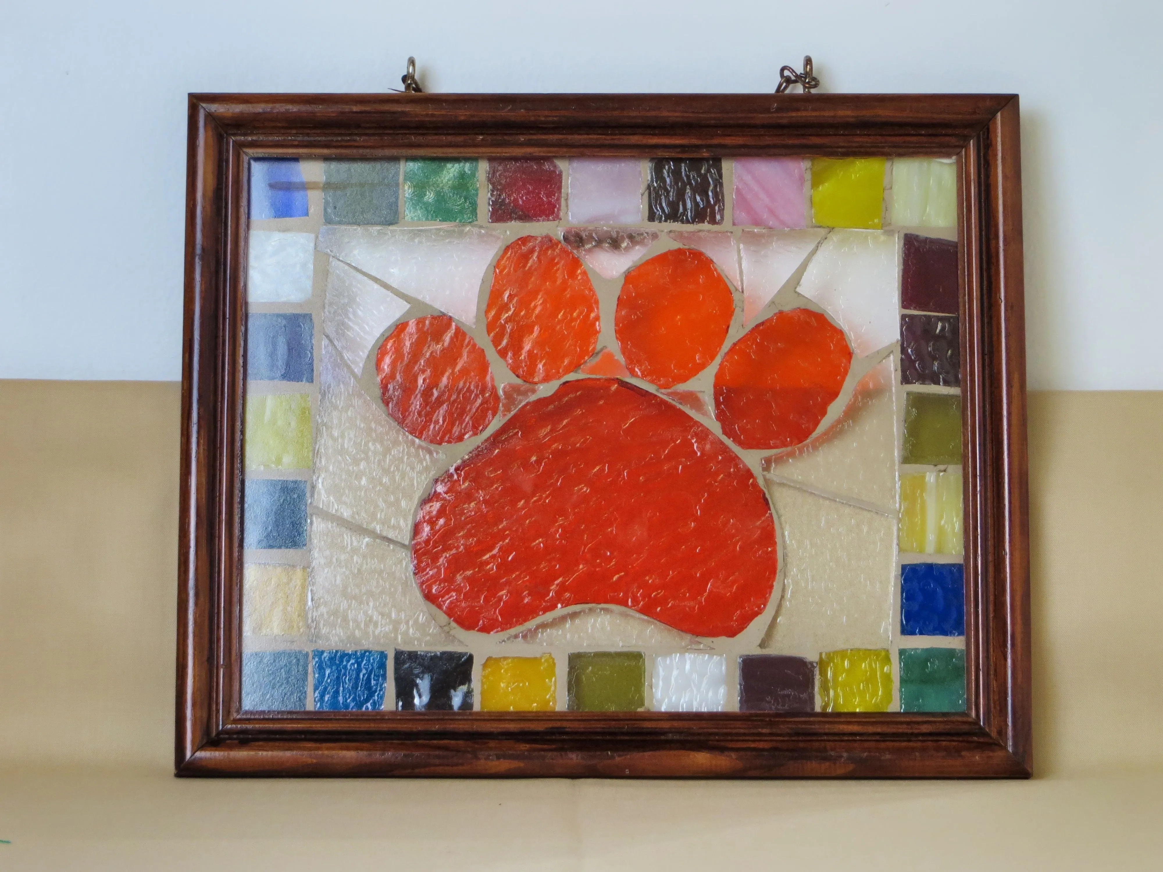 Framed Paw Print Stained Glass