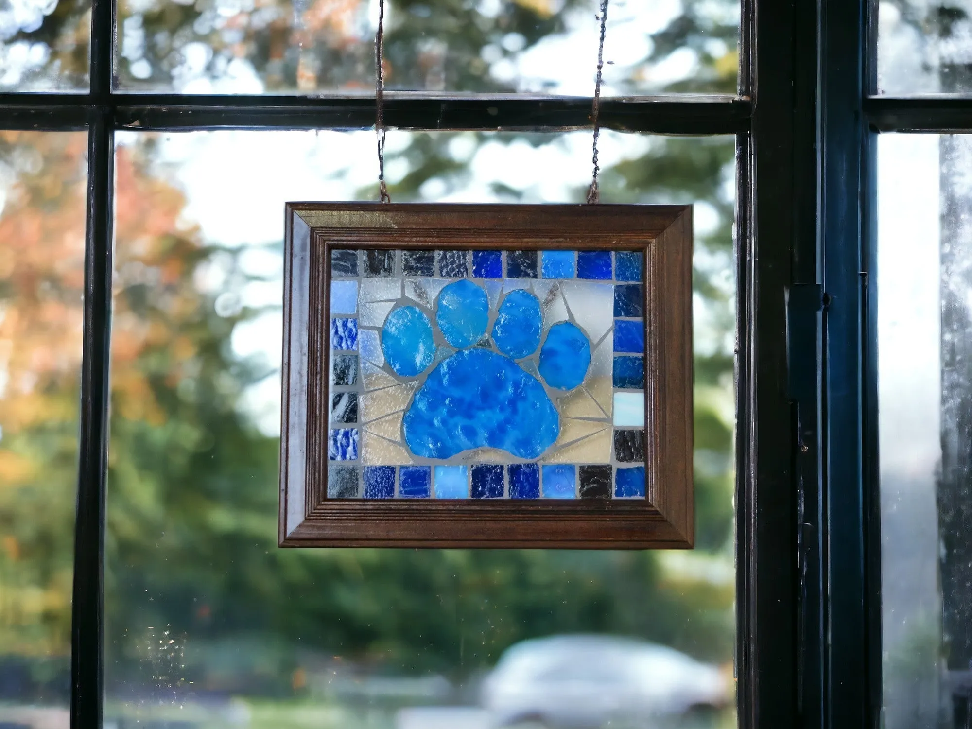 Framed Paw Print Stained Glass